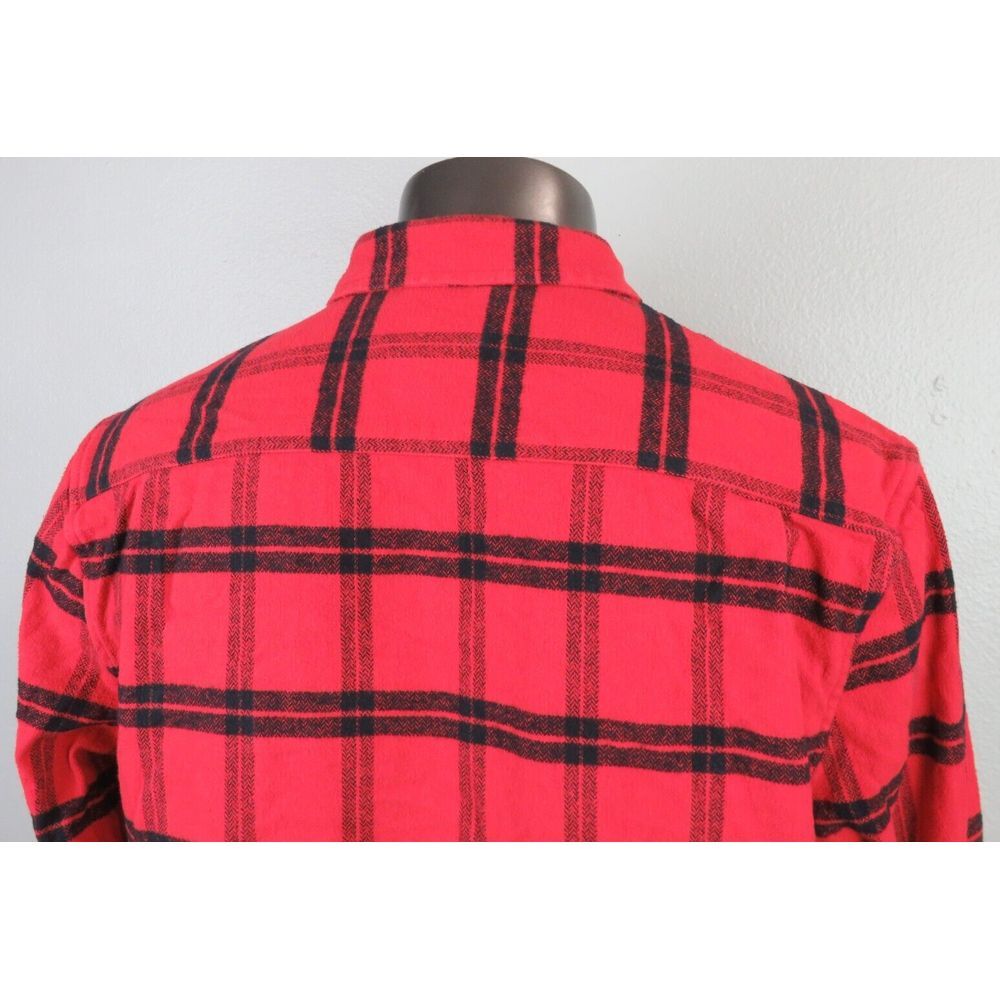 Lucky Brand Flannel Shirt Plaid‎ XL Cotton Red Black Cabincore Saturday Stretch - Picture 4 of 6